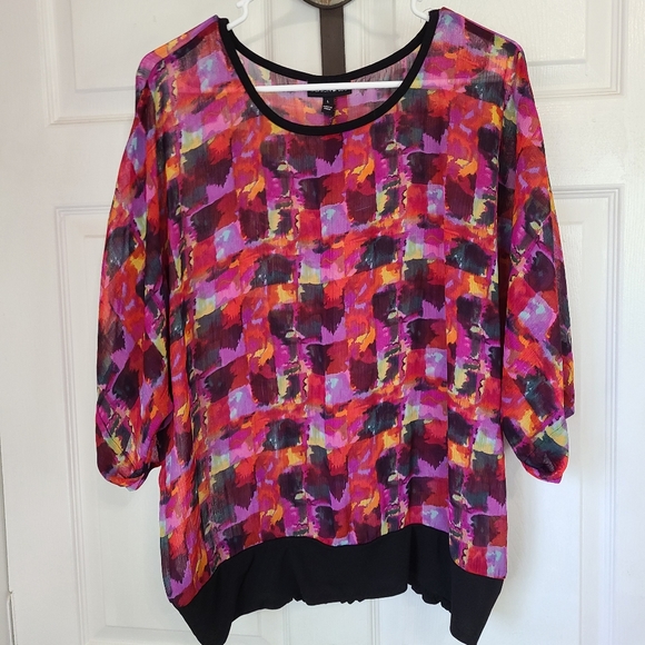 Fashion Bug Woman's Multi Patterned 3/4 Sleeve Blouse, Size: Large Color: Pink - Picture 5 of 12